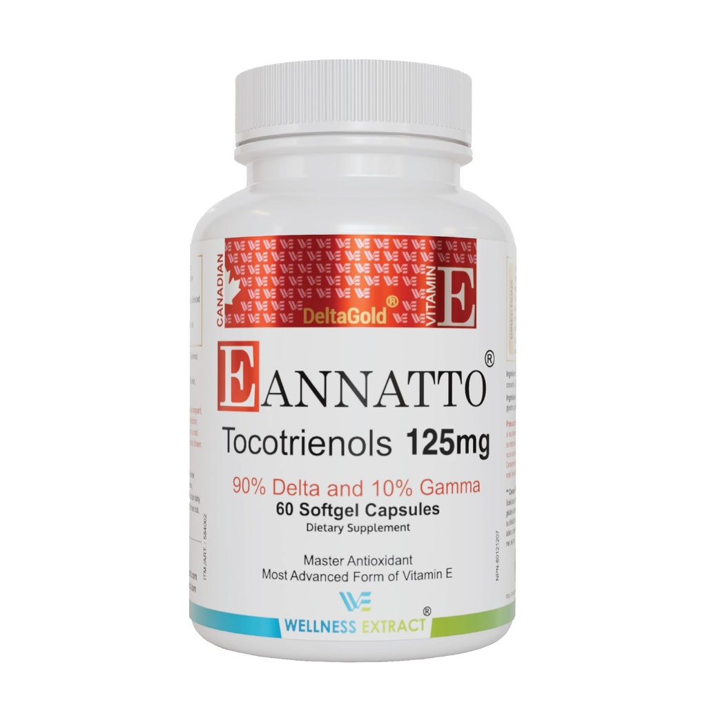 WELLNESS EXTRACT Eannatto Tocotrienols Witamina E Suplementy Tocopherol Free, Non-GMO, Gluten Free & Antioksydant (125MG 60 Softgels)