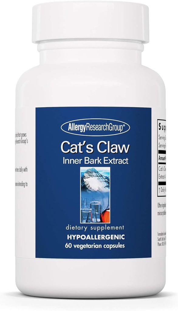 Allergy Research Group Cat 's Claw - Wewnętrzny wyciąg Bark, Joint Health & Immune Supplement, Herbal Supplement, Organic, Kapsułki wegetariańskie - 60 Count