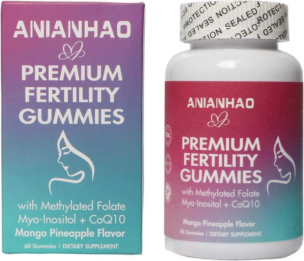 Premia Gummie płodności dla kobiet, Premium Żeńskie Równowaga Gummie, z Inositol, CoQ10, Folate i Witaminy, Wsparcie Hormon Równowagi, Ovulation / Cykl menstruacyjny, 1 Miesiąc Dostawy
