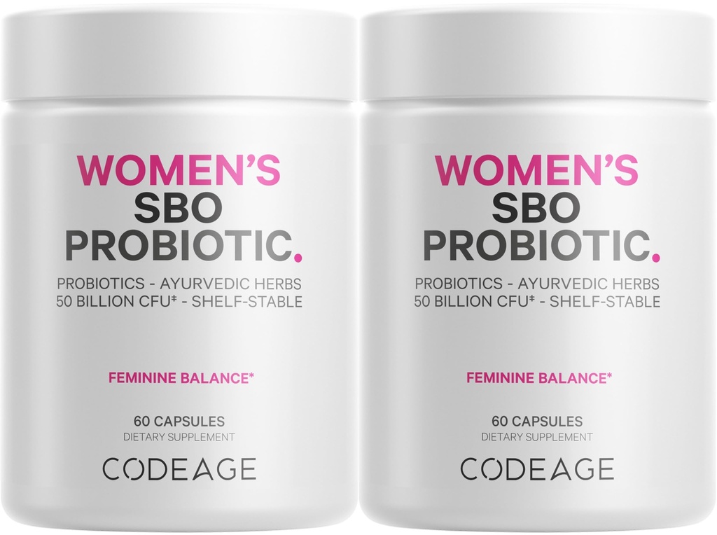 Codeage Women 's Probiotics Supplement - 50 Billion CFU - SBO Probiotics & Prebiotics - Żurawiny - Feminine Health - Fermented Botanical Blend, Whole Food Supplement - Vegan, Non-GMO - 2 Pack