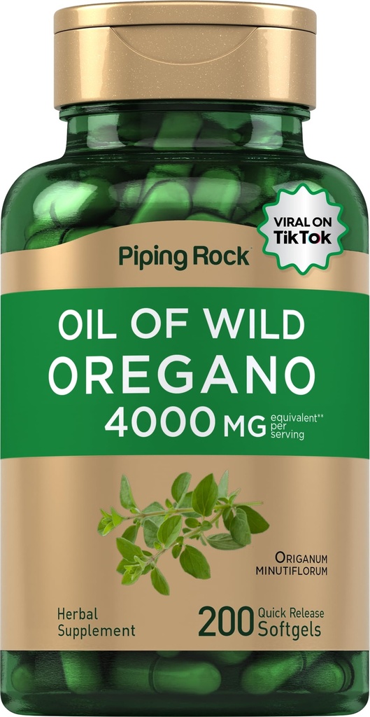 Piping Rock Oregano Oil Softgel Capsules | 200 Pills | Herbal Extract Supplement | Wild Harvested | Non-GMO, Gluten Free