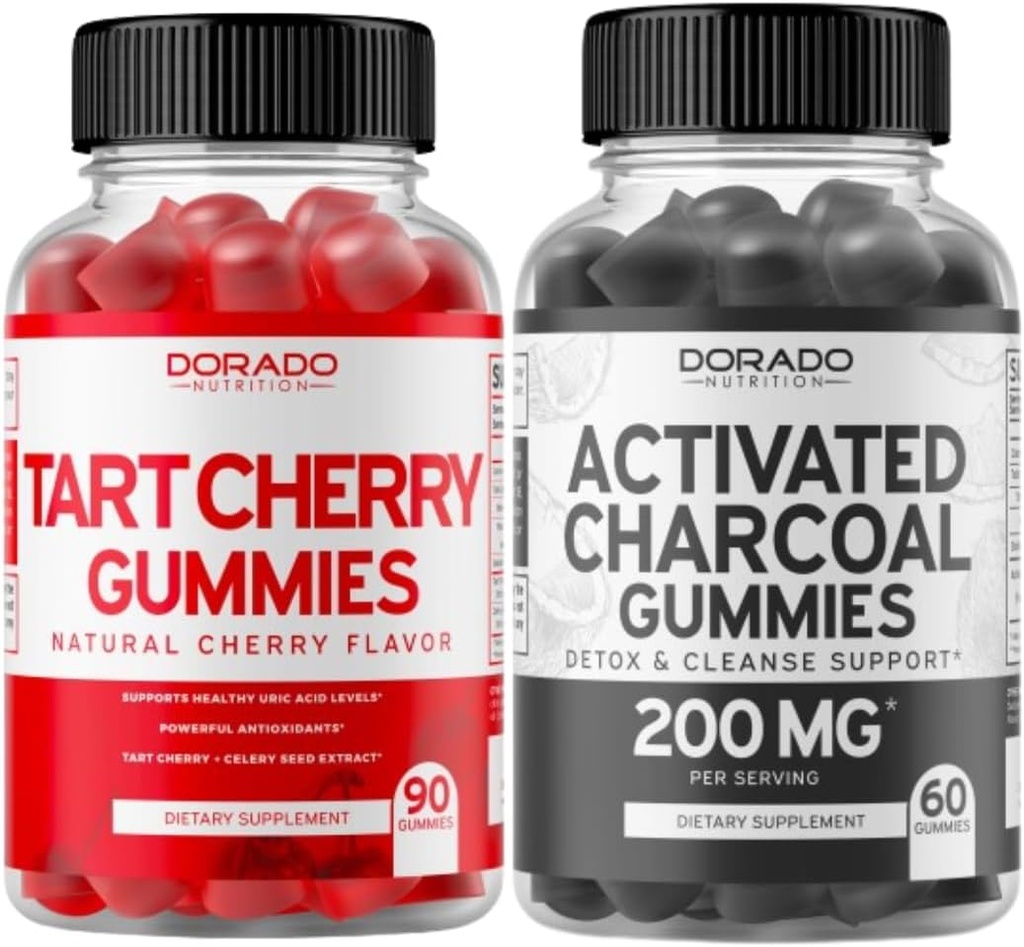 Tart Cherry (90 Gummies) Wsparcie na poziomie kwasu moczowego Potężny przeciwutleniacz z selenu i węgla aktywowanego (60 Gummies) Zdrowy Detox & Cleanse - Utworzony z organicznych łusek kokosowych - USA Made