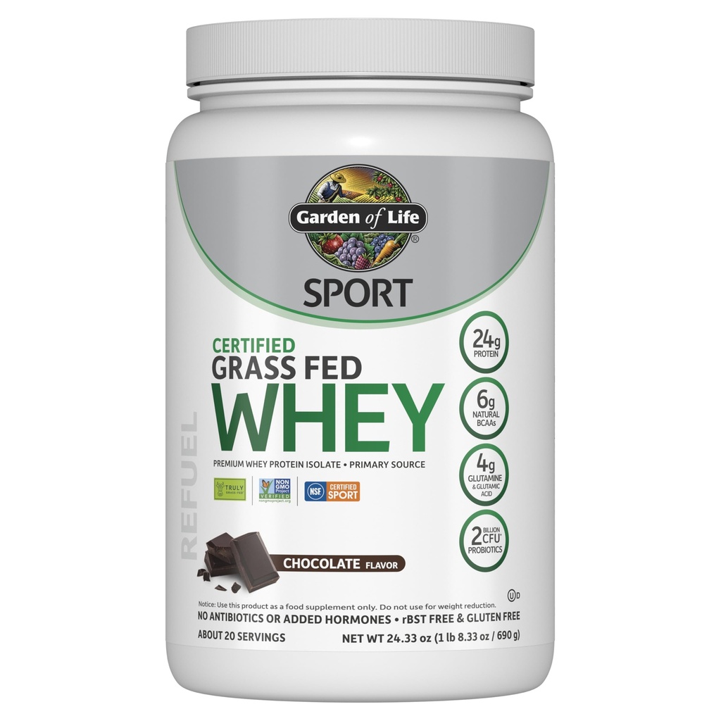 Ogród życia Sport Serwatka Białko w proszku Czekolada, Premium Trawa Karm Białko serwatki Isolate Plus Probiotyki dla układu immunologicznego Zdrowie, 24 g Białko, Nie GMO, Gluten Free, Cold Processed - 20 Słupki