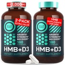 HMB i suplement witaminy D3 Kapsułki - B- hydroksy B- metylobutyrate 1,000- 3000 MG Suplementy HMB z witaminą D3 - Wzrost mięśni, Siła, Wydajność, Przygotowania, Odzysk mięśni - 360 Czapki