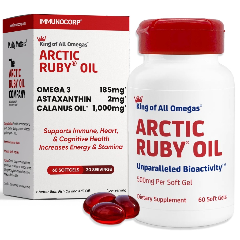 Arctic Ruby Oil 1000mg - Suplement Omega 3 dla kobiet i mężczyzn z EPA, DHA i Astaksantyną 2mg - alternatywa dla ryb i kryla - 60 Softgeli (1 opakowanie)