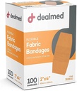 Dealmed Fabric Elastyczne opatrunki adhezyjne z Non- Stick Pad, Latex Free, Pielęgnacja Rana dla pierwszego zestawu pomocy, 2 "x 4" (pole 100)