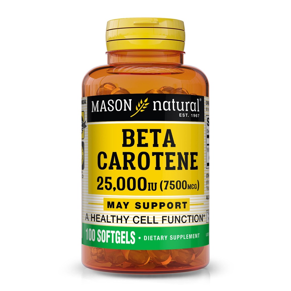 Mason Naturalna Witamina A Beta Karoten 25,000 j.m., Wspiera Vision, Funkcje komórkowe i immunologiczne Zdrowie, 100 Softgels, Opakowanie po 3