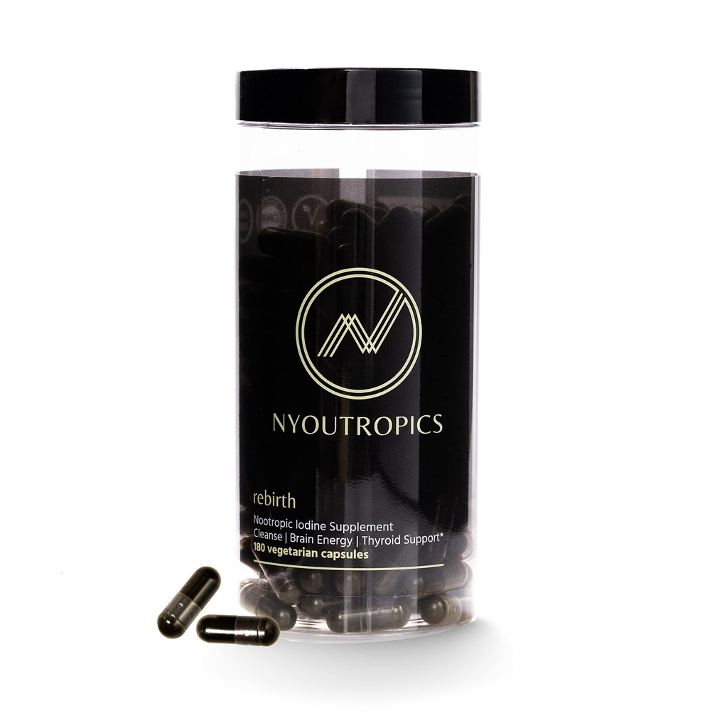 "Rebirth by NYOUTROPICS - Nootropic Iodine Supplement (180 Vegan Capsules), Provides Brain Support and Thyroid Support for Women and Men, Non- Accumulating positive Monowalent Iodine Form"