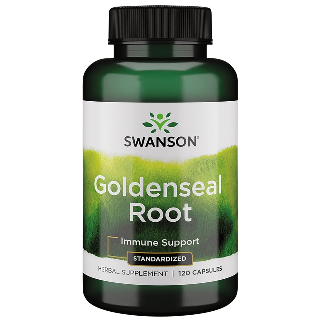 Swanson Goldenseal Root - Suplement ziołowy Promowanie wsparcia immunologicznego i ogólne Wellness - Funkcje Goldenseal Root Extract Standaryzowane do minimum 5% Alkaloidy ogółem - (120 kapsułki, 125mg każdy)