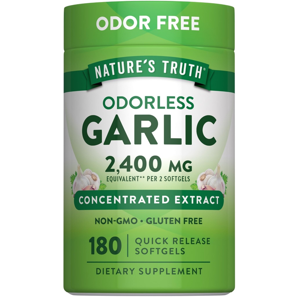 Nature 's Truth Odorless czosnku Softgels 124; 2400mg 124; 180 Hrabia 124; Non-GMO & Gluten suplement wolny