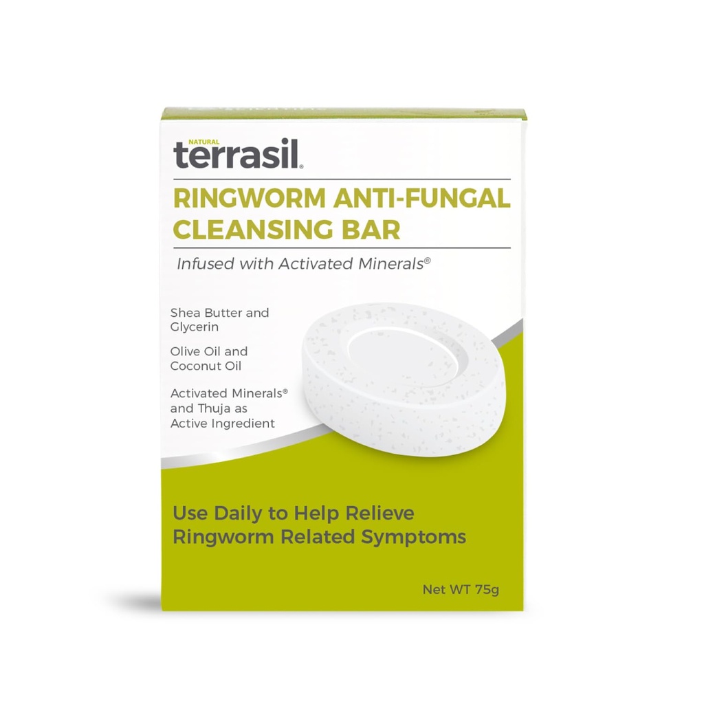 Terrasil Antygrzybicze Ringworm Mydło (75g) Ring Worm Bar Mydło z naturalnych składników z kokosowego oleju & Masło Shea, Ringworm Leczenie dla ludzi Skóra Antygrzybicze Mydło, Dermatolog Tested