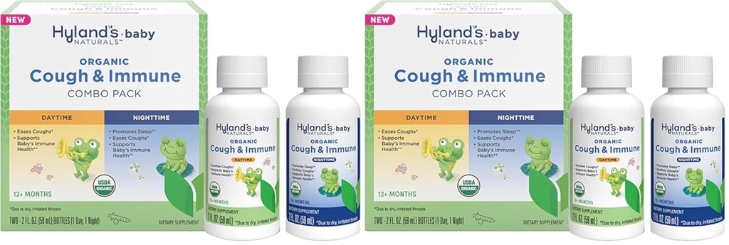 Hyland 's Naturals - Baby - Organic Cough & Immune Day & Night Combo Pack - Ułatwia kusze, wspiera odporność, Promotes Sleep, Dwa 2 Fl Oz. Butelki (4 fl oz) (Opakowanie 2)
