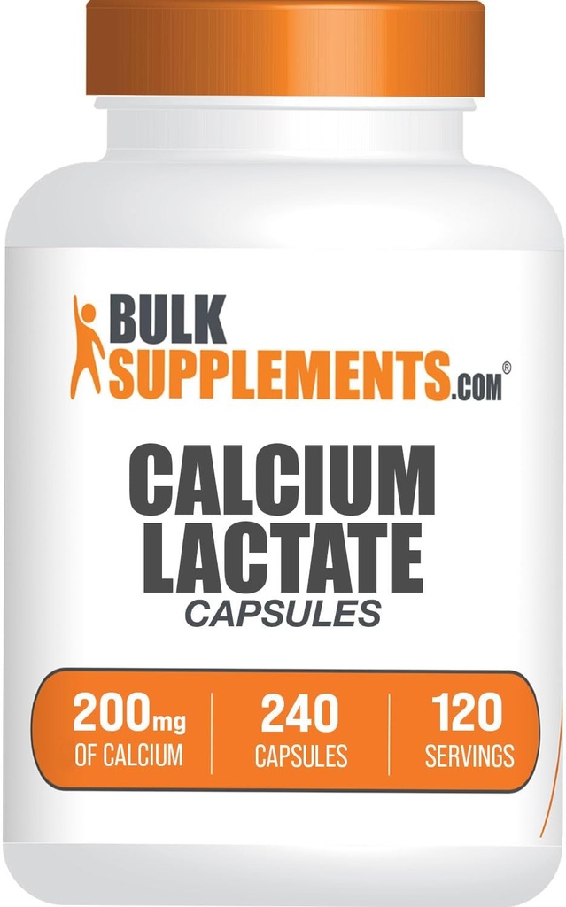 BulkSupplements.com Kapsułki z mleczanami wapnia - Suplement wapnia, 200 mg wapnia - Suplement z mleczanami wapnia, 2 Kapsułki na Podawanie - 120- Day Supply, 240 Kapsułki