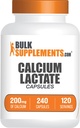 BulkSupplements.com Kapsułki z mleczanami wapnia - Suplement wapnia, 200 mg wapnia - Suplement z mleczanami wapnia, 2 Kapsułki na Podawanie - 120- Day Supply, 240 Kapsułki