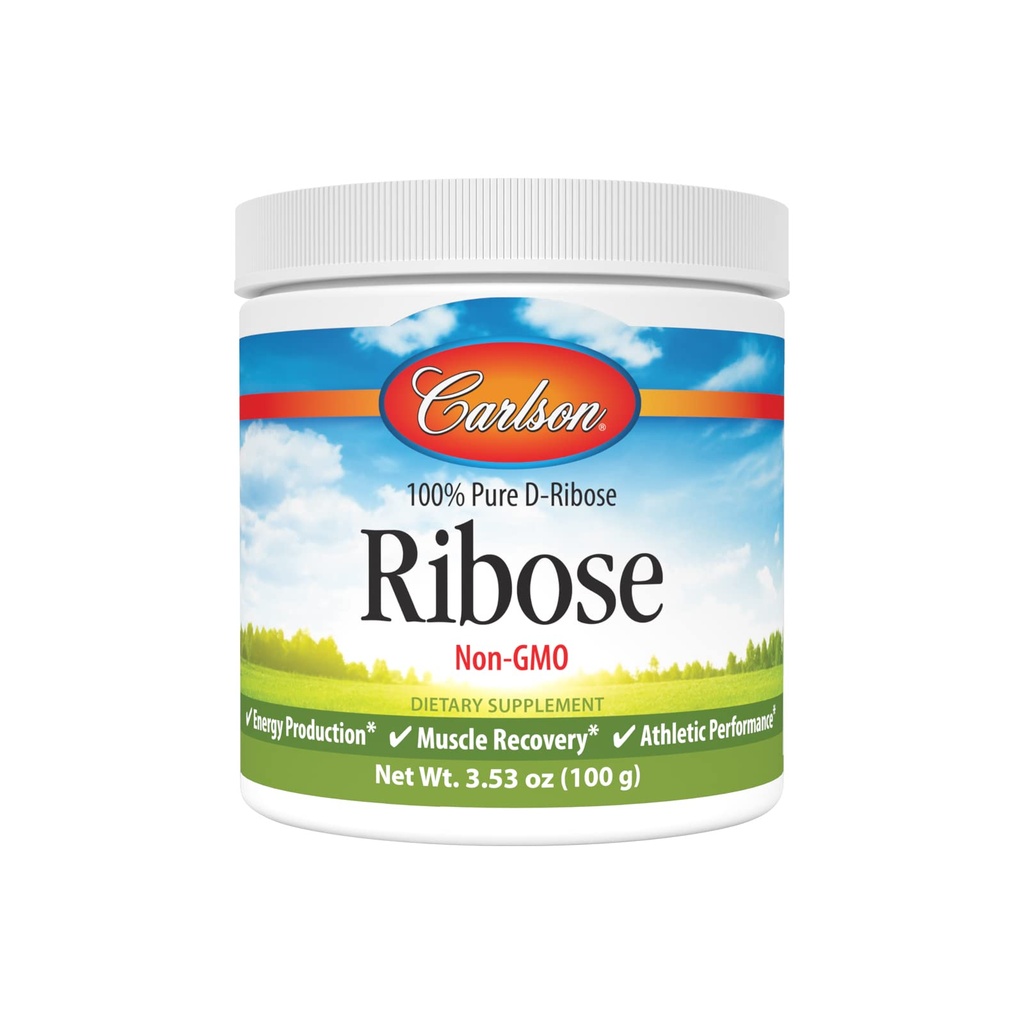 Carlson - Ribose, 100% Pure D- Ribose, Non-GMO, Energy Production, Muscle Recovery & Athletic Performance, 3.53 oz (100 g)