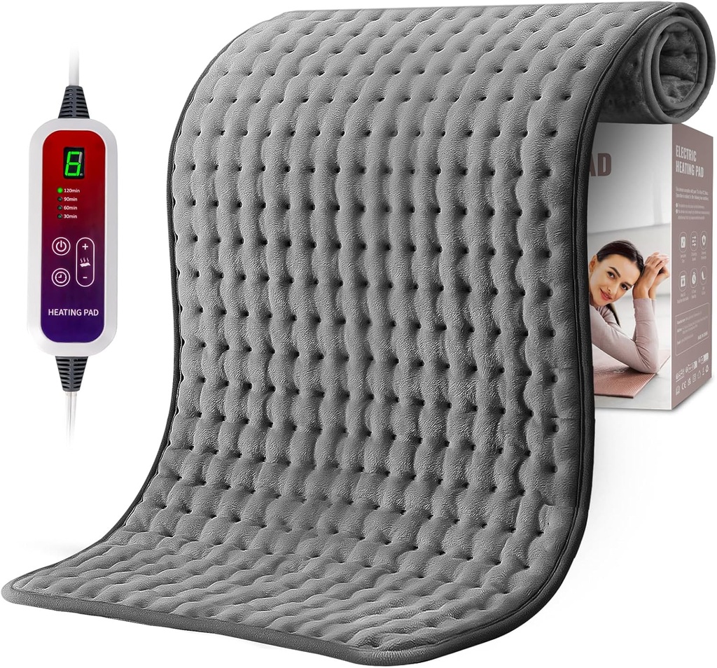 Qfun Ekstra duża papka grzewcza na ból pleców, 19,6 "x39.3" XXL Szybka papka grzewcza Neck i Shoulde Electric Pad Ogrzewanie na kratki z 6 Ustawienia ciepła i Auto Shut- off, Prezenty świąteczne dla mężczyzn