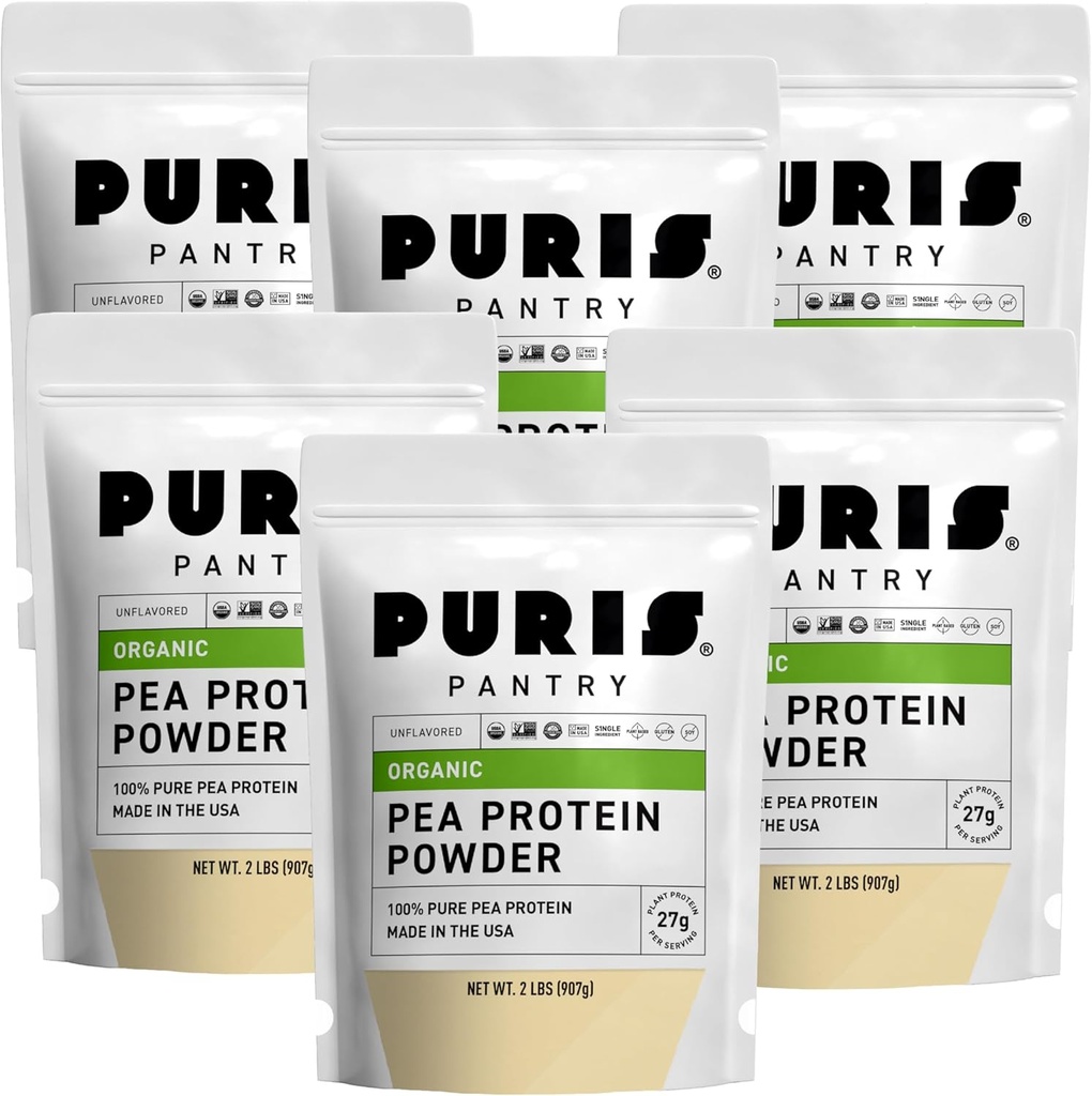 PURIS Organic Pea Protein Powder - USDA Organic Vegan Protein 124; 27g Plant Protein Per Serving Golf 124; Non- GMO Gluten- Free Soy- Free Scientific 124; Clean Label Between 124; Gładki smak 124; 2 lb (6 Pack)