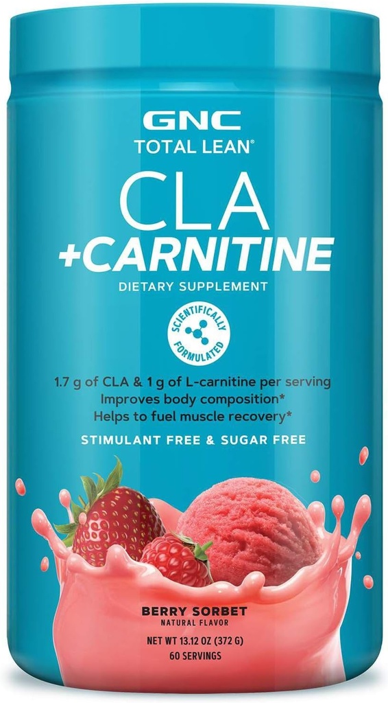 GNC Total Lean CLA + Karnityna 124; Poprawia skład ciała i paliwa Odzyskiwanie mięśni, Stymulant Free i Cukru Free 124; Berry Sorbet Between 124; 60 Służenie