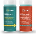 Iwi Omega-3 Essential & Vegikrill Omega-3 Bundle, 30 Służenia, Wegan Plant-Algae Omega 3, Kryll & Fish Oil Alternative, No Fishy Aftersmast