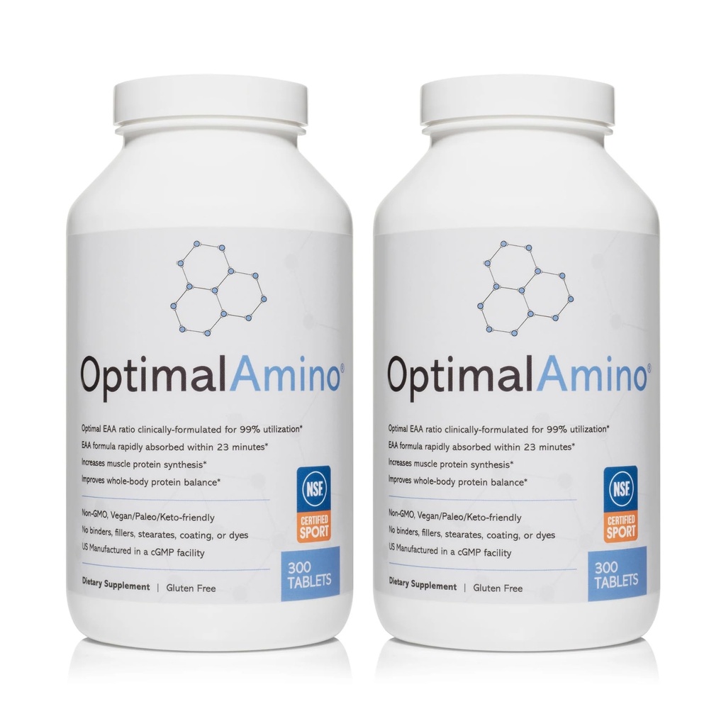 OptimalaAmino Tablets Fitness Bundle (600 Hrabia) 124; 99% zużyte Essential Amino Acid (EAA) Suplement Equipment 124; Zwiększenie Odzyskiwania Mięśnie, BCAA Protein Pre / Post Workout, NSF Certified for Sport ® Certified