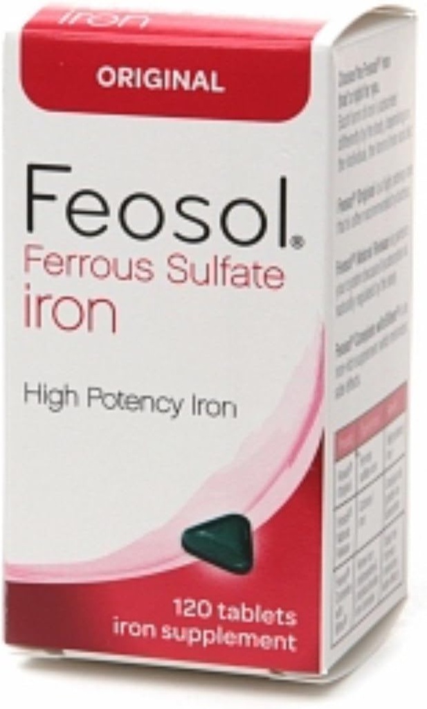 Feosol Żelaza siarczan żelaza, Oryginalny, Tabletki 120 ea (Opakowanie po 4)