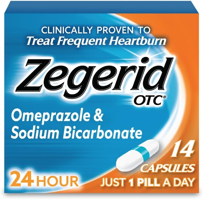 Zegerid OTC 24- Hour Heartburn Relief, Tylko inhibitor pompy protonowej z Omeprazole 20mg + dwuwęglan sodu, Leczenie często Heartburn, 14ct kapsułki