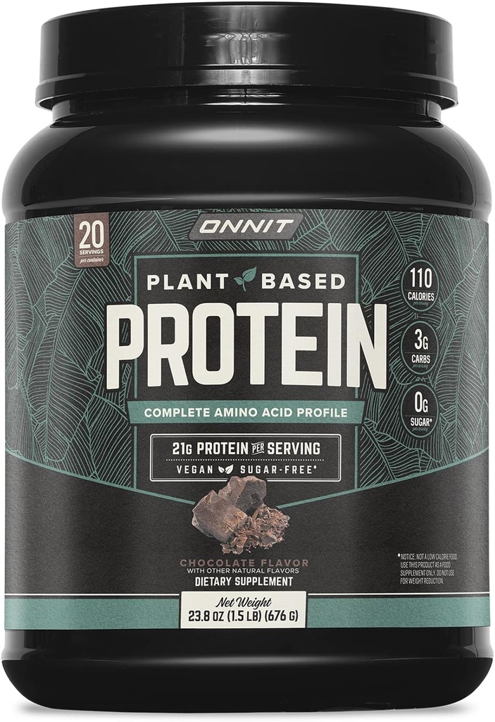 Proszek z białka bazujący na plantacji ONNIT, Flavor czekoladowy, 21g białka na serving, Wegan i Dairy Free Dietetyczny Suplement z 20 Słupki na Tub, 23.8 oz