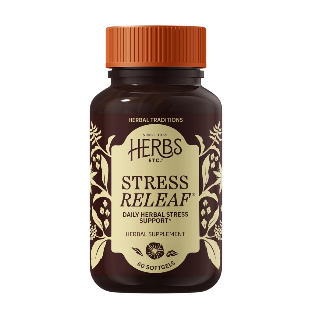 Herbs Etc. Stres ReLeaf - Herbal Suplement do Relaxation wsparcia - Stress Support Suplement - Gluten- Free - 60 Softgels (60 Służenie)