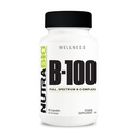 NutraBio B- 100, kompleks witamin B, wsparcie układu immunologicznego, zdrowe włosy, skóra, paznokcie, 90 Kapsułki roślinne