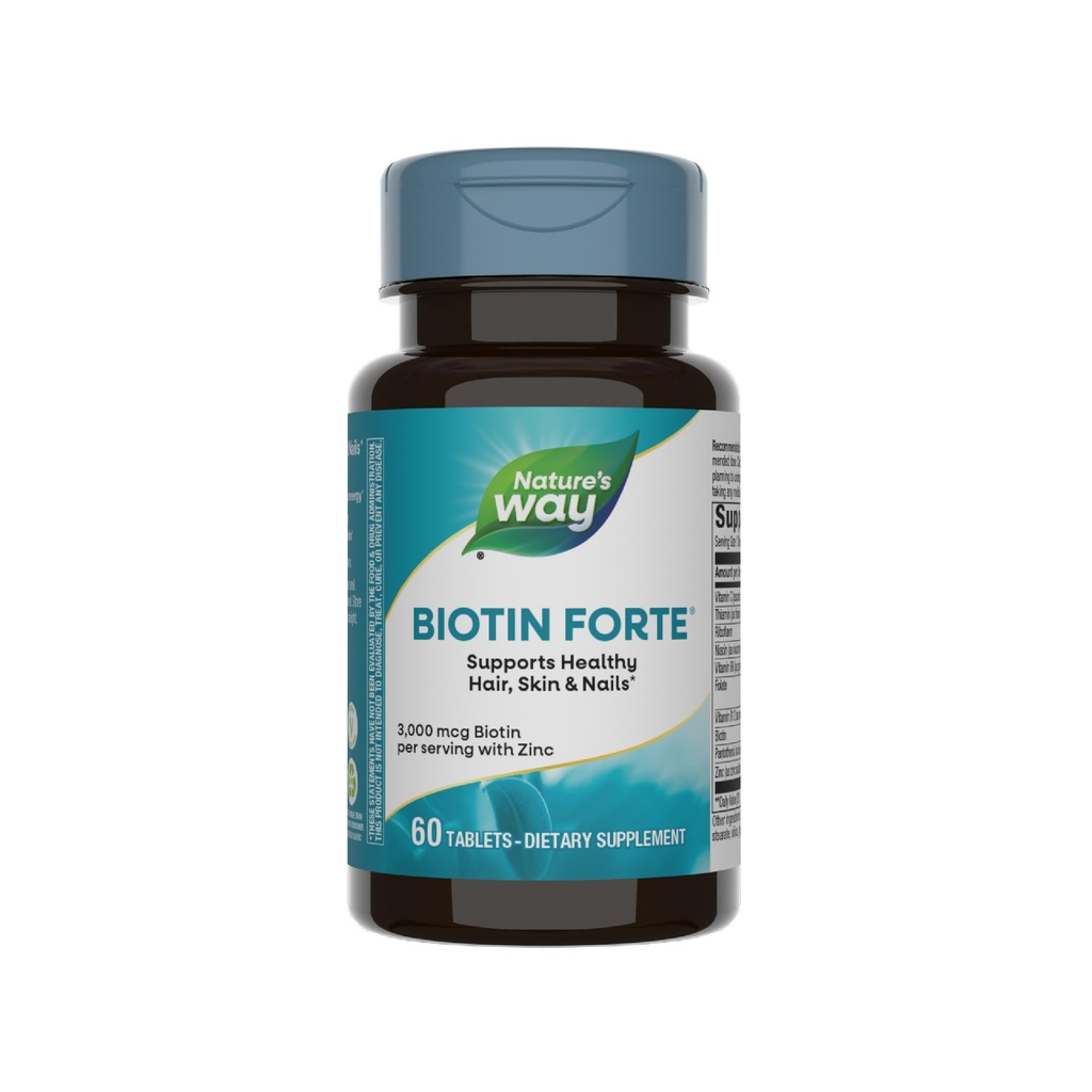 Nature 's Way Biotin Forte, Wspomaga zdrowe włosy i skóry *, Energia i nerwów Funkcja *, 60 Tabletki