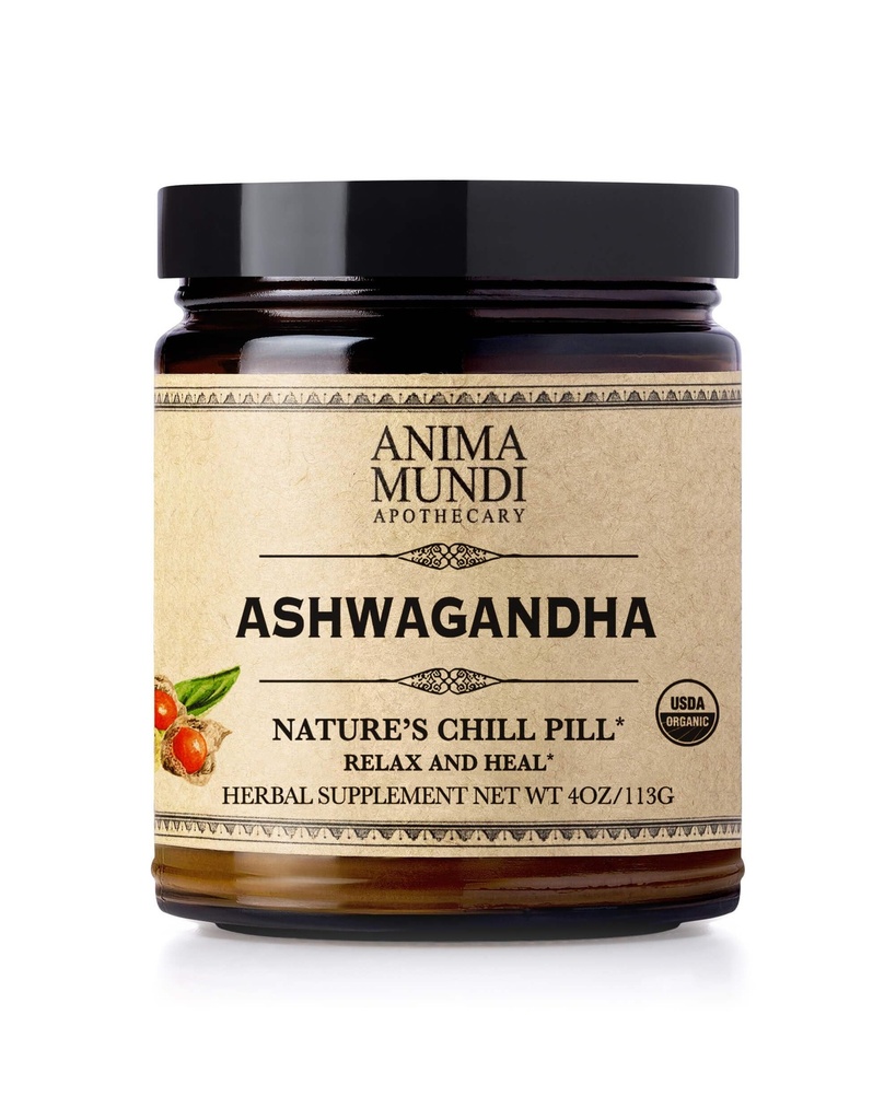 Anima Mundi Ashwagandha Proszek - Organiczny proszek korzeniowy Ashwagandha Sourced z Indii - Powszechnie znany jako indyjski proszek korzeniowy Ginseng - Calming Herbal Supplement - Dodaj do herbaty, kawa i więcej (4oz / 113g)