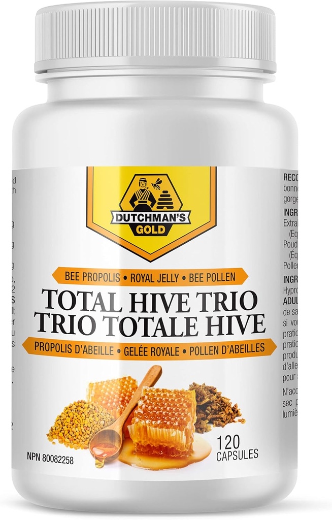 Złoto Holendra Total Hive Trio Kapsułki - 120 Kapsle Veg około 30- 60 Słupki - Bee Pollen Royal galaretka & suplement Propolis - Superfoods dla przeciwutleniacza immunologicznego - Naturalny mix miodu