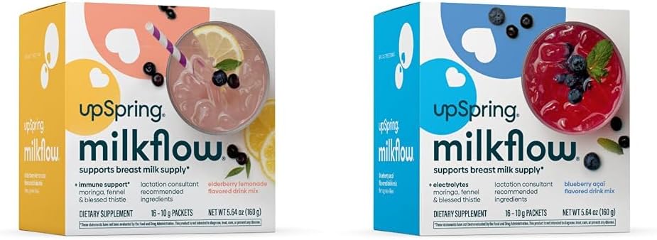 UpSpring Milkflow Breastfeeding Supplement Drink Mixes Xi124; Fenugreek- Free Xion124; Moringa Xion124; Elderberry Lemonade & Blueberry Acai Flavors Xion124; Lactation Supplements *