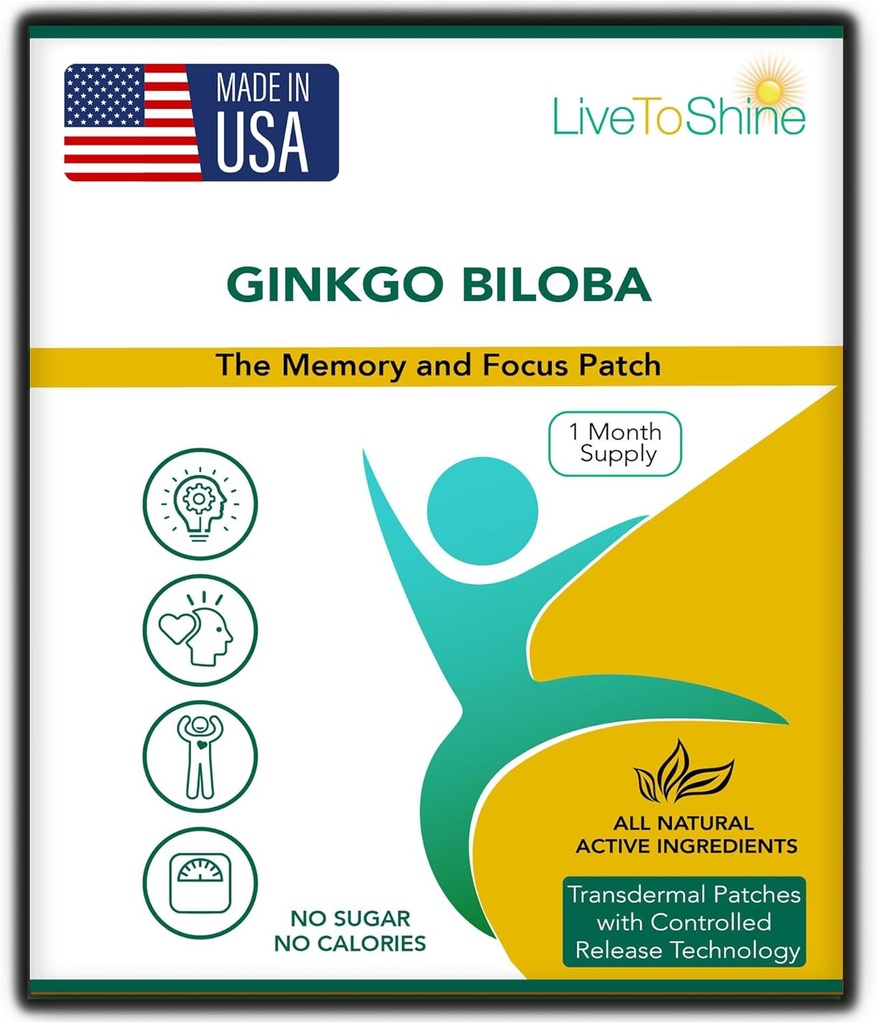 Live To Shine Ginkgo Biloba Patch - 30 Gingko Transdermal Patches - miesięczne dostawy dla kobiet i mężczyzn - USA Made