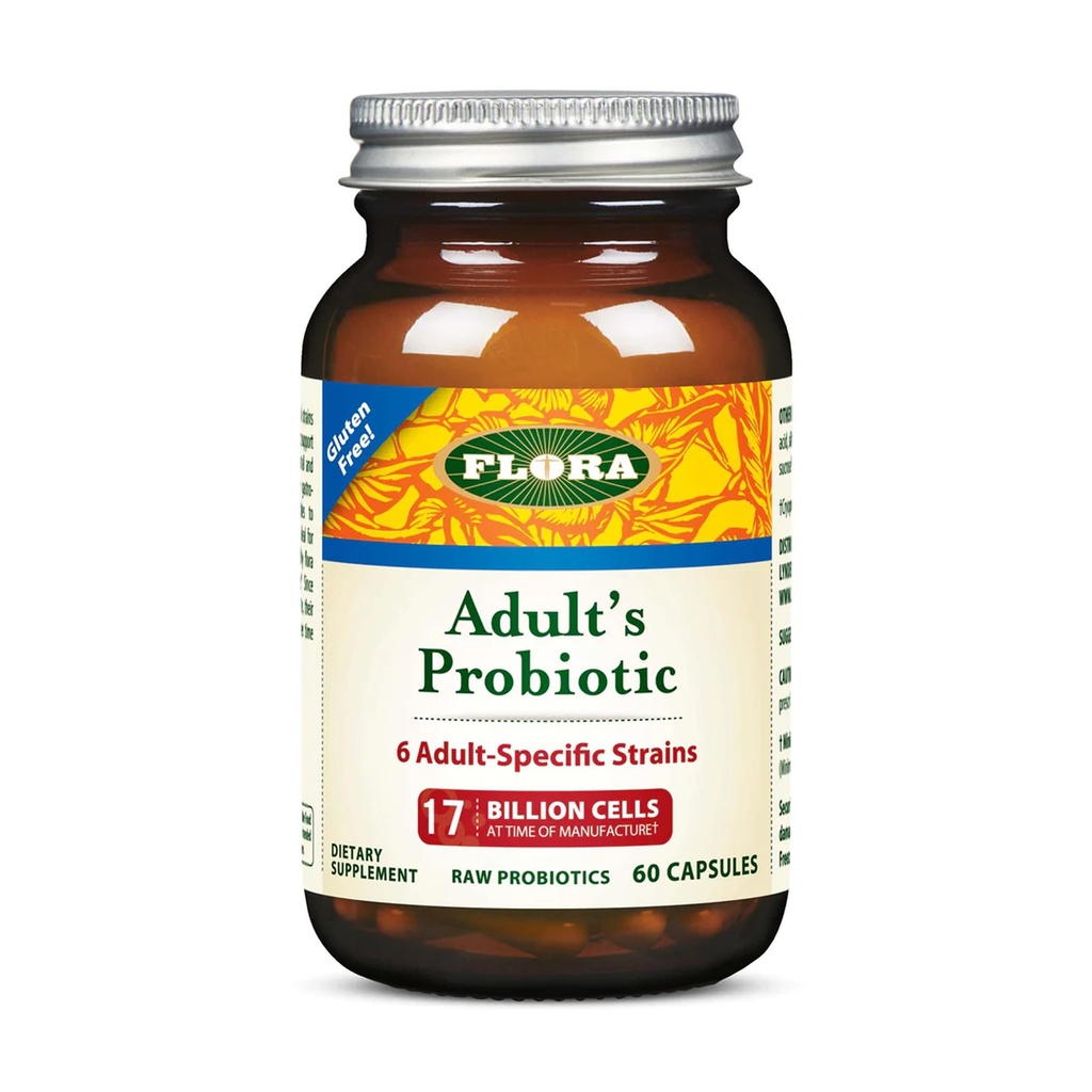 Probiotyk Flora Adult - Vegetarian Daily Probiotic for Gut & Digestive Health - Obejmuje Lactobacillus & Bifidobacterium - 17 Miliard CFU - Bez glutenu - Keep Chilled - 60 Kapsułek