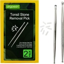 Airgoesin 2pcs Tonsil Kamień Usuwanie Pick Tonsillolith Premium Narzędzie Stal nierdzewna Oczyszczarka doustna z 10 Soft Silikon Czapki