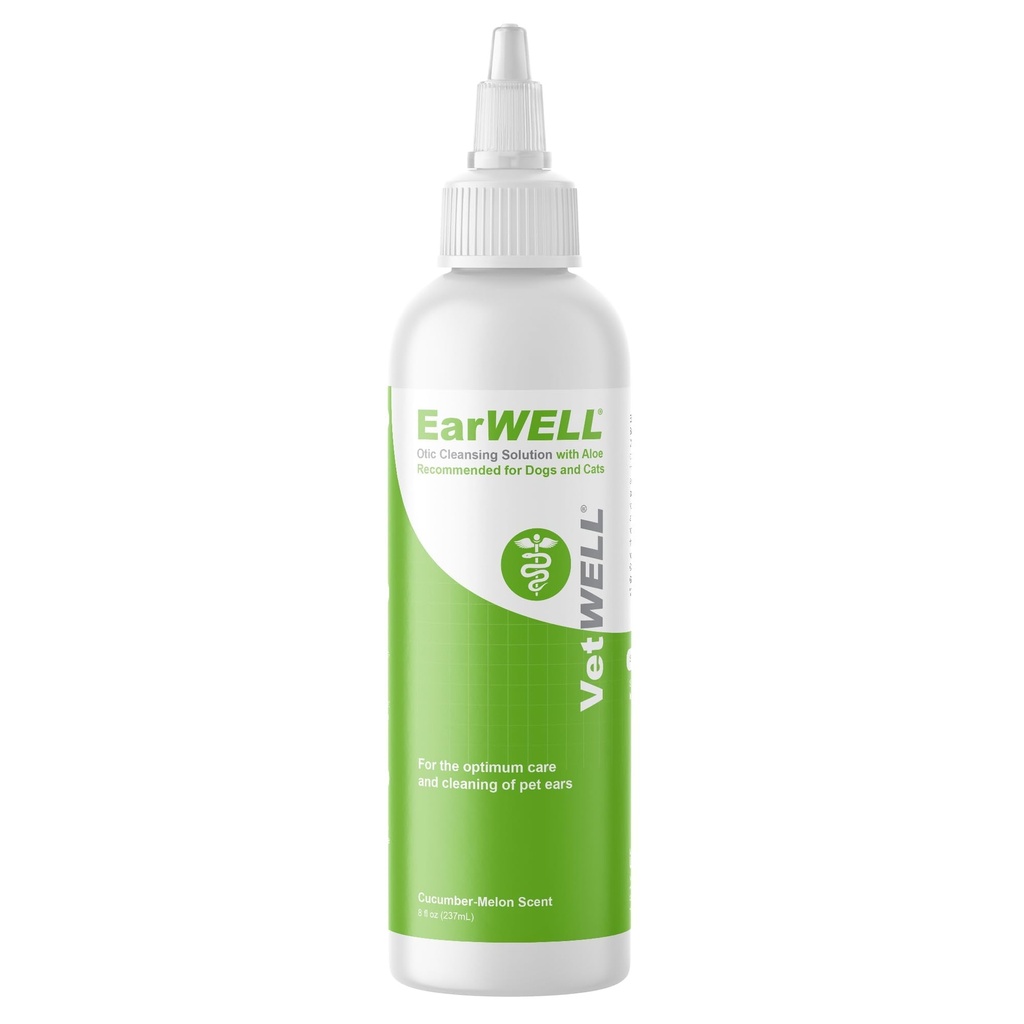 VetWELL Oczyszczacz Uszy dla psów i kotów - Otic Rinse for Infections and Controlling Ear Infections and Odor in Animals - 8 oz (Ocumer Melon)