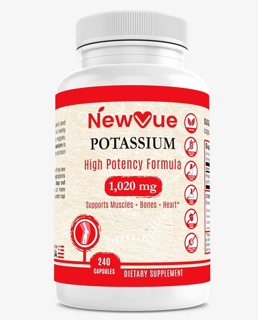NewVue suplement potasu, 1020 mg, 120 Słupki, 240 kapsli