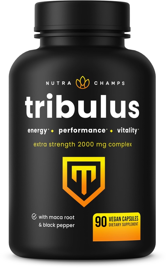 NutraChamps Tribulus Terrestris for Men, 2000mg Supplement Booster for Energy, Vitality, Stamina & Performance, Extra Siła Saponiny, 90 Kapsułki Vegan