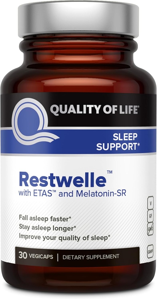 Jakość życia - Restwelle - Premium Natural ETAS and Melatonin Supplement - Non Groggy Formula with ETAS and Melatonin SR - Non Habit Forming - 30 kapsułki