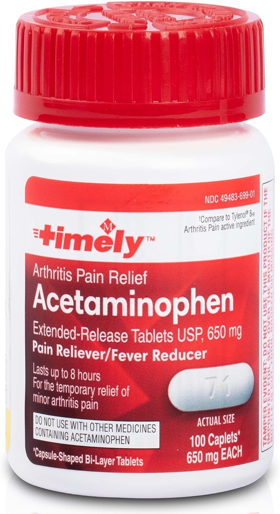LABS TYME- CAP, INC. Czas Acetaminofen 650 Mg Rozszerzone uwolnienie - Fever Reducer, zapalenie stawów Reliever ból, Joint Pain Relief Pills - 100 Kapsułki