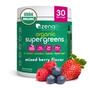 Zena Nutrition Organic Super Zielonych Proszek, 70 + Superfoods, 0 Cukier, 3G Fiber, Spirulina, Chlorella, Przeciwutleniacze, Prebiotyki / Probiotyki, Enzymy trawienne, Mieszane Berry, 30 Słupki