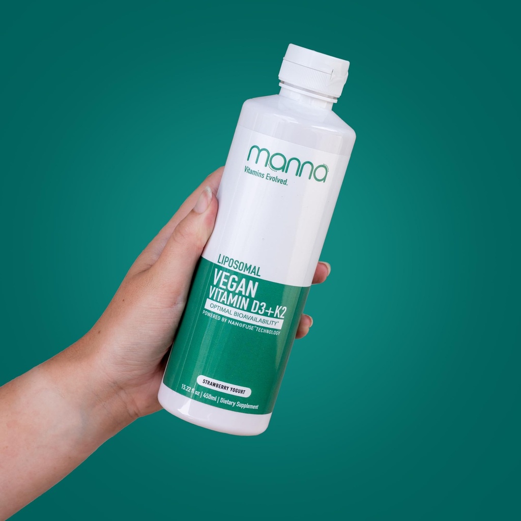 Manna Vitamins Evolved Liposomal Vegan K2 D3 Supplement - Immune Supplement Supplement - Witamina K2 - Suplementy zdrowia serca - Vegan D3 - Witamina D3 K2 - Płynna Witamina D3 z K2