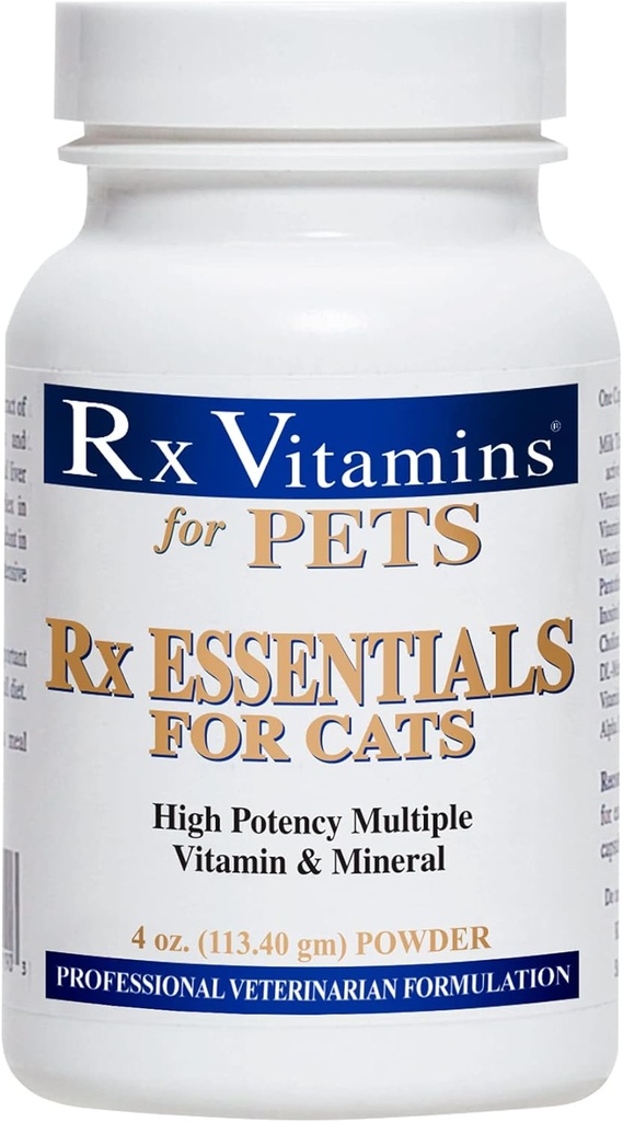 Rx Witaminy Essentials dla kotów - witamina i mineralny suplement multiwitaminowy - Dodaj do żywności mokre lub suche koty - Proszek 4 oz