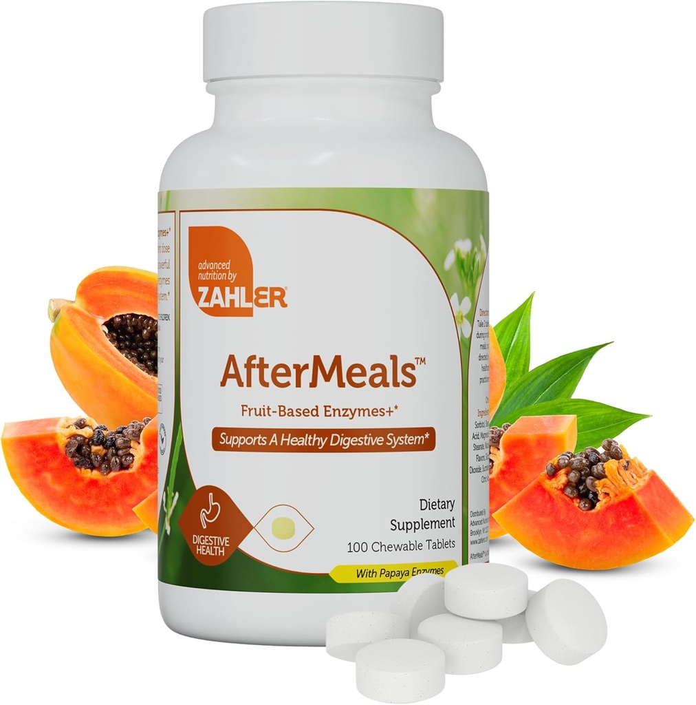 Zahler Aftermeaches, Natural Antacid Chews, Papaya Enzyme Chewable Tablets, suplement do pomocy spożywczej, Certified Kosher, 100 Tabletów do żucia