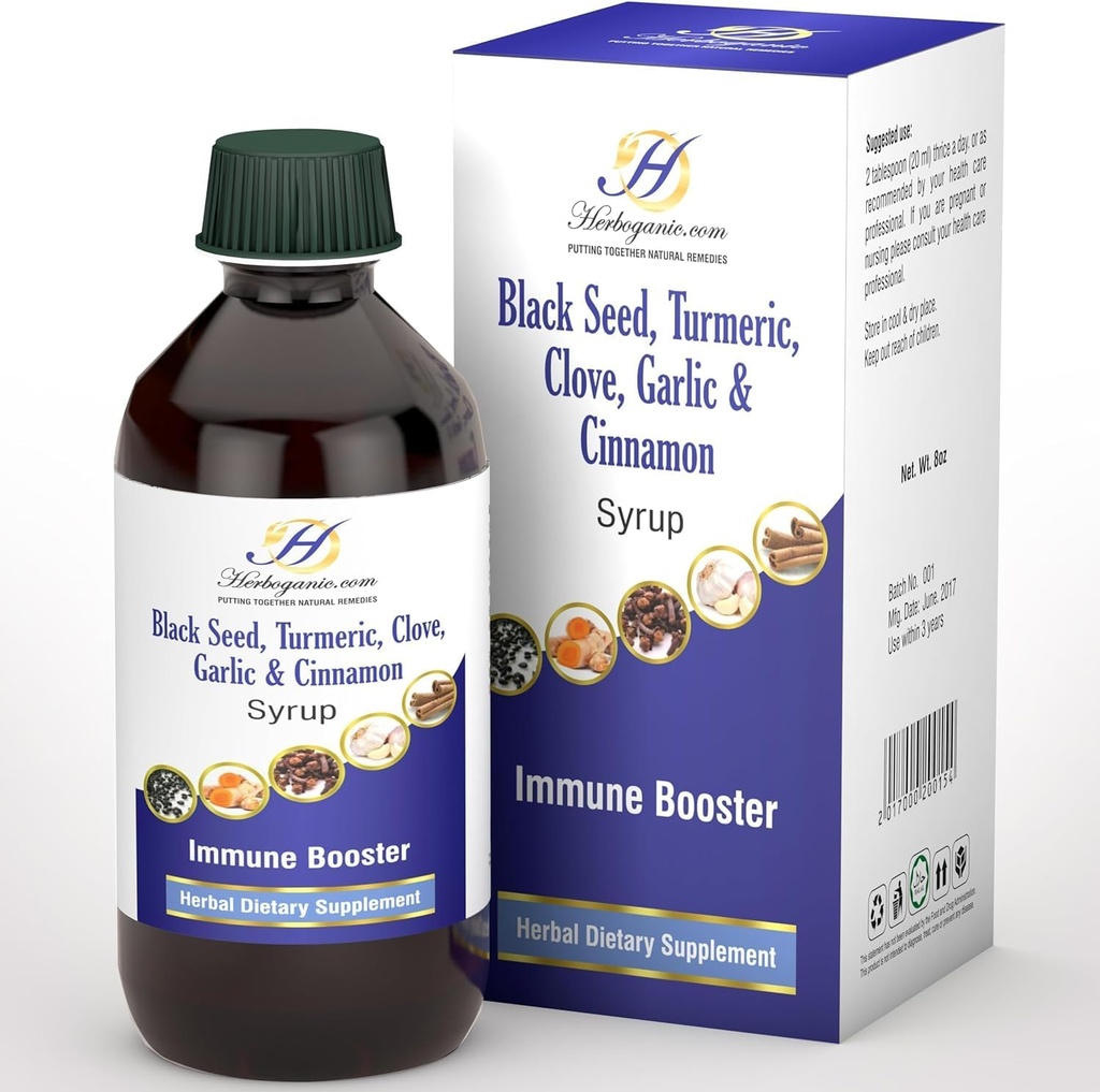 Darmowy syrop immunologiczny Elderberry dla dzieci i dorosłych - Doskonały Mieszanka Organic Black Seed, Turmeric, Goździk, Cynamon & Czosnek - Toddler Immune Booster Bez Organic Syrop Elderberry