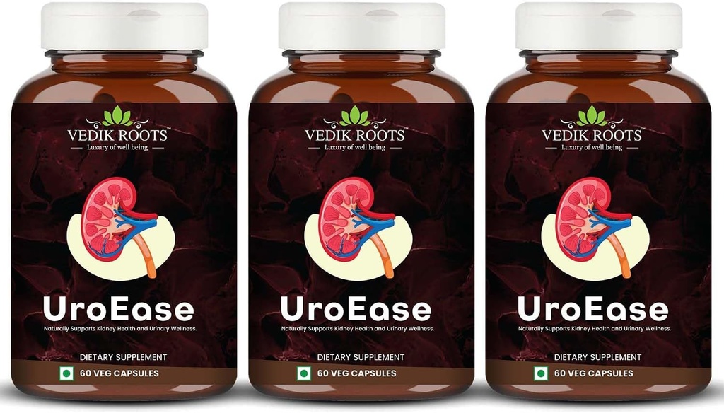 UroEase < 124; Ayurvedic Herbal Supplement for Nerki Health & Acid Acid Levels < 124; Supports Urnary Tract Health > 124; 180 Veg kapsułki
