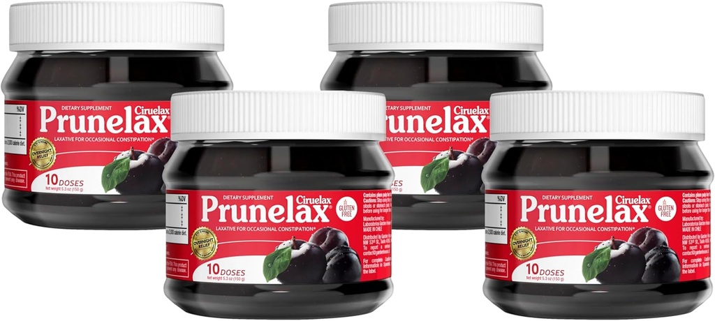 Pronelax Ciruelax Regularna Siła Laksywacyjna Jam - Wegański & Bezglutenowy Natural-Składnik Laksywant do sporadycznych zaparć - 5.3 oz (Opakowanie po 4)