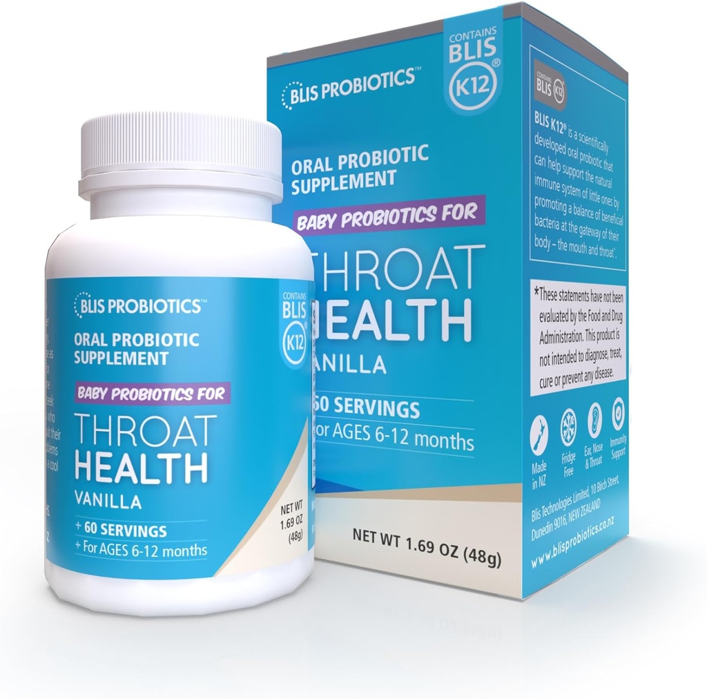 BLIS Baby ThroatHealth Probiotic Powder - Probiotyk K12, Ucho, Nos, Podtrzymanie immunologiczne gardła - 60 dawek