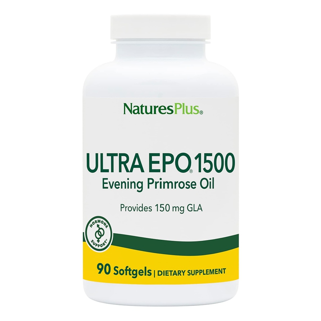 NaturesPlus Ultra EPO 1500 - Wieczorne Primrose Oil - Premenstrual i Menopauzalne przeciwutleniacze Wsparcie - Promotes Clear Skin - Gluten Free - 90 Softgels, 90 Służenie